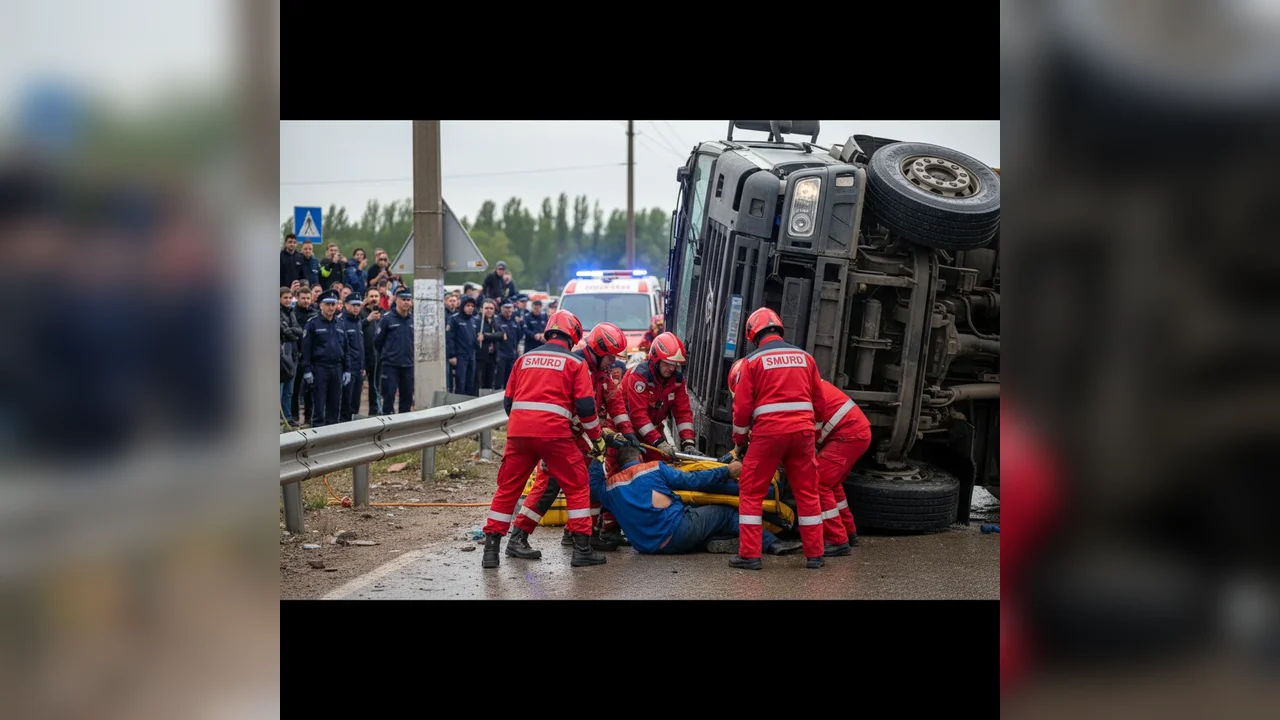 Accident grav la Mihăilești: salvat un bărbat de SMURD