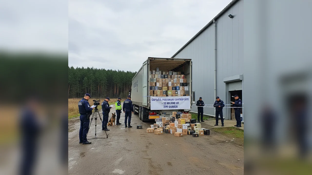 Camion încărcat cu parfumuri falsificate, evaluate la circa 13 milioane de lei, oprit de polițiștii de frontieră ai ITPF Giurgiu (VIDEO)