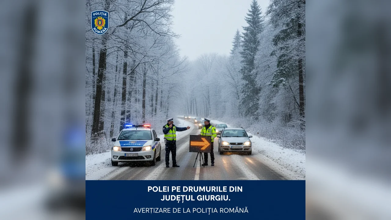 Condiții de polei pe șoselele din Giurgiu: avertizare de la Poliția Română