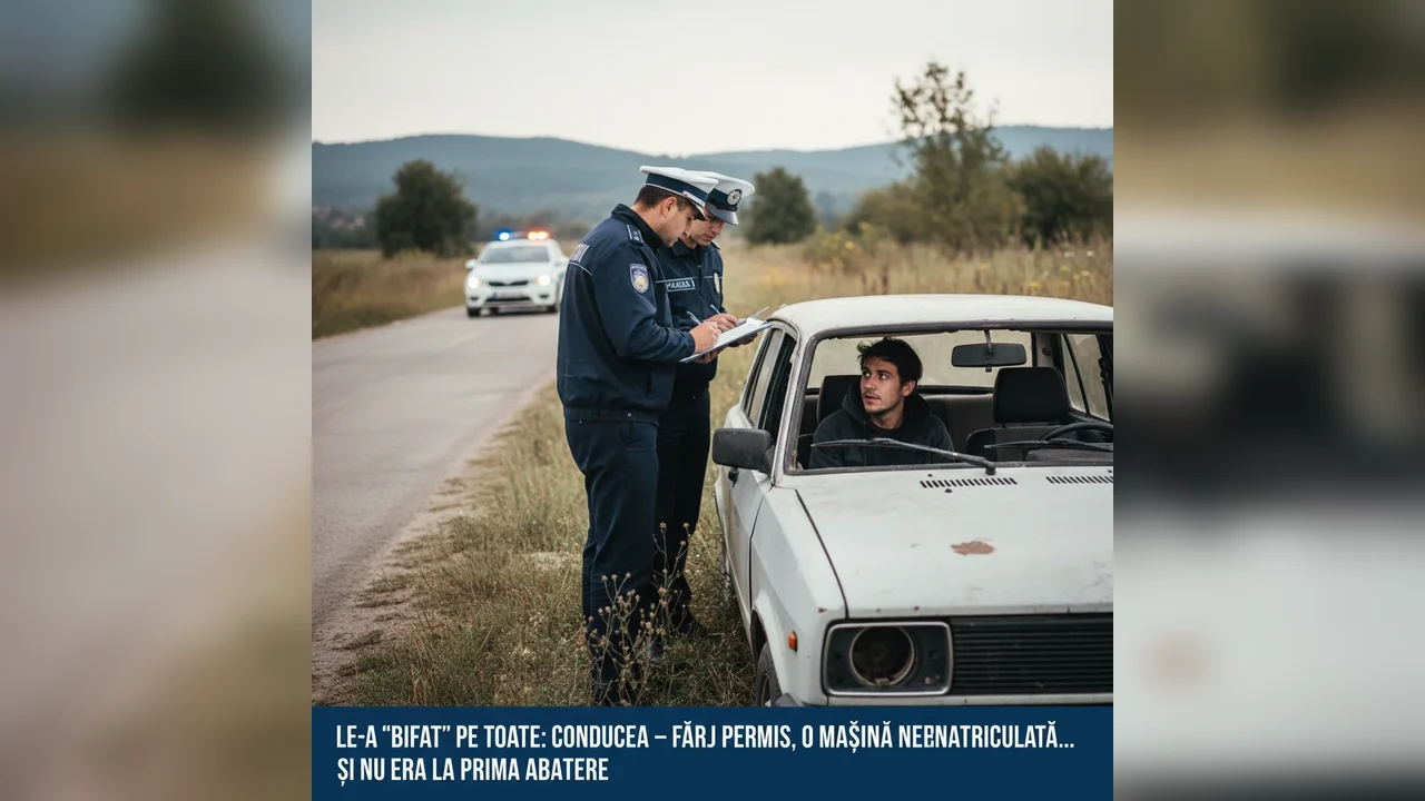Conducea Fără Permis cu Mașina Neînmatriculată – Nu Era la Prima Abatere