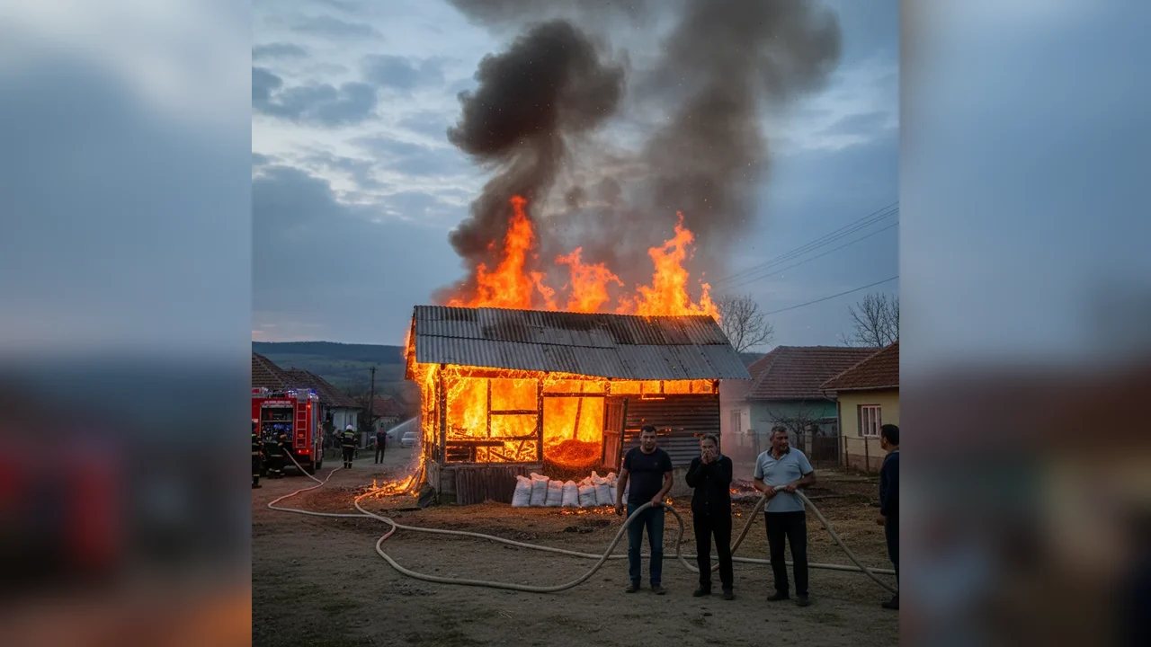 Incendiu la o anexă în Gorneni, Giurgiu: Pompierii au intervenit
