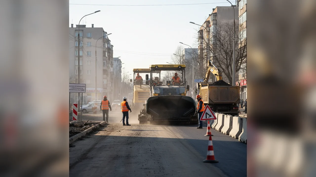 Lucrări de frezare a asfaltului pe Bulevardul Mihai Viteazul din Giurgiu, din 12 ianuarie