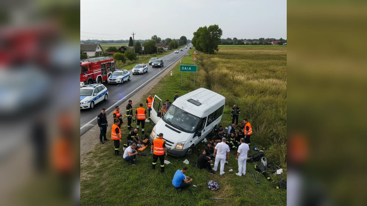 Microbuz cu 16 pasageri răsturnat lângă Daia, pe DN5, în județul Giurgiu