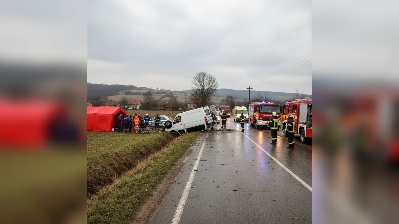 Microbuz cu 16 persoane răsturnat pe zăpadă la Daia, județul Giurgiu: activat Planul Roșu