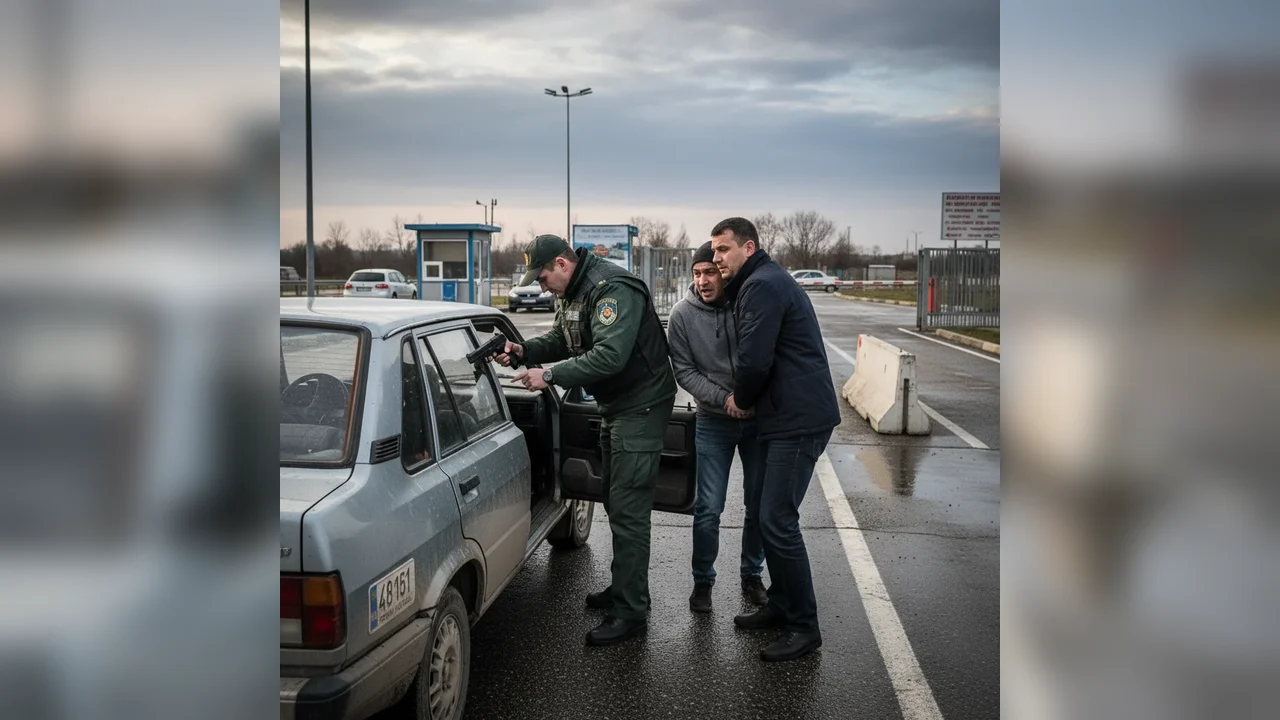 Pistol cu gaz descoperit în portiera unui autoturism la frontiera din Giurgiu
