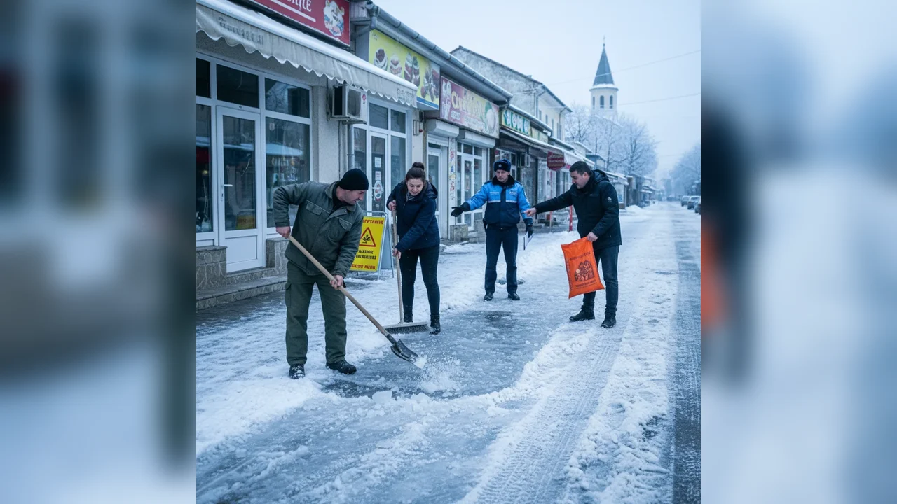 sancțiuni dure pentru patronii care lasă trotuarele înghețate în fața magazinelor