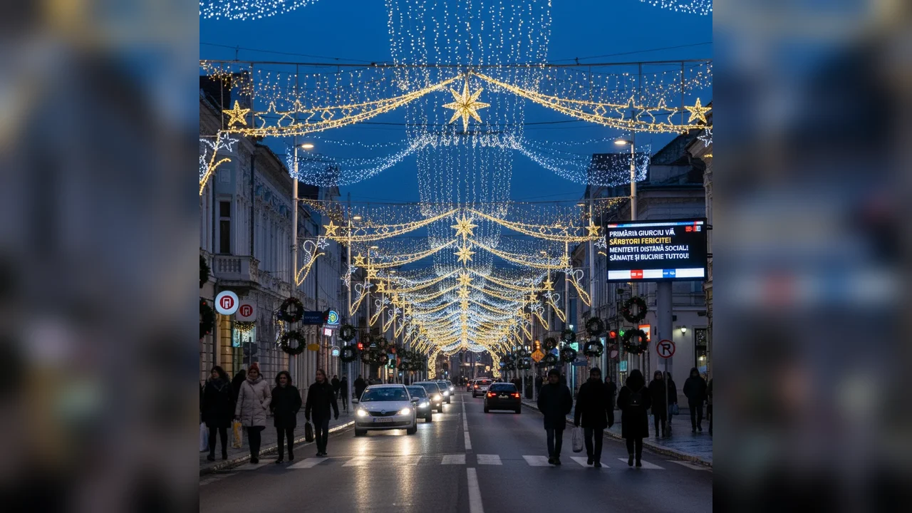 Sărbători în Giurgiu: iluminatul stradal aprins, mesaje administrative și recomandări pentru cetățeni