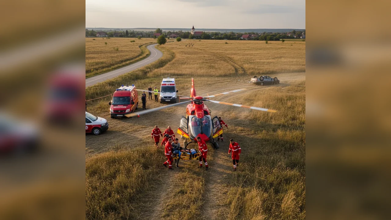 Tânăr rănit într-un accident rutier la Bulbucata, transportat cu elicopterul SMURD la București