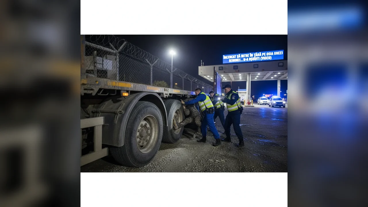 Tentativă eșuată de a intra în țară ascuns pe osia unei remorci (VIDEO)
