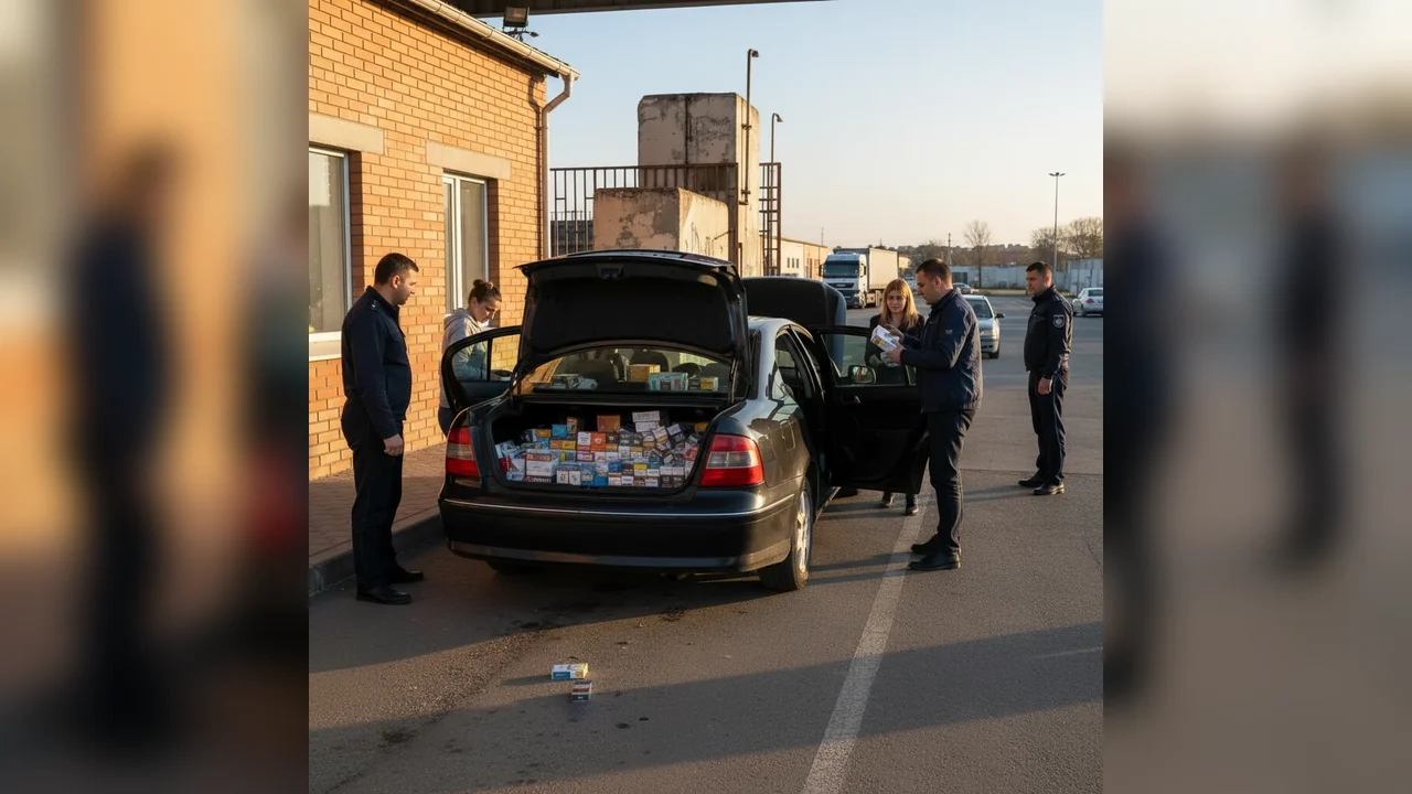 Țigarete de contrabandă găsite într-un autoturism oprit pe DN5, la Giurgiu