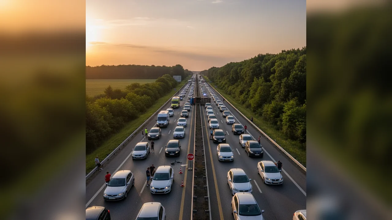 Trafic blocat temporar pe DN 5, sensul București–Giurgiu, în zona Călugăreni, județul Giurgiu