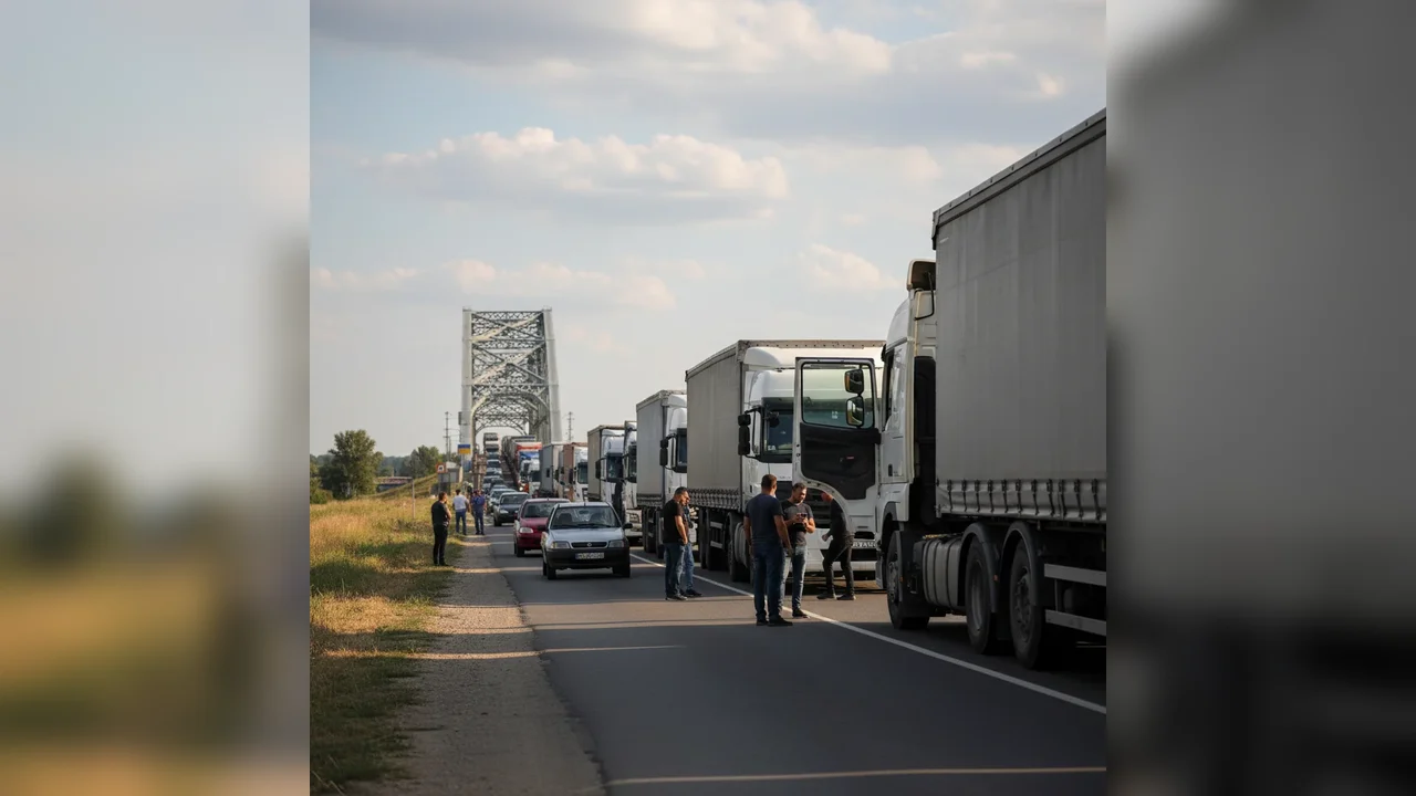 Trafic deviat pe DN5D la Giurgiu din cauza coloanei de camioane de la Podul Giurgiu–Ruse