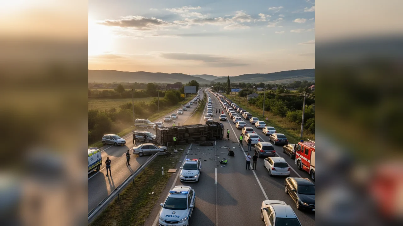 Trafic oprit temporar pe DN5, în zona Călugăreni, pe sensul București–Giurgiu, în județul Giurgiu