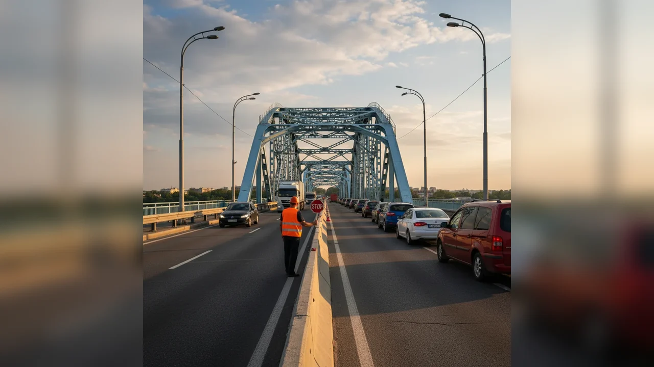 Trafic restricționat la Giurgiu: circulație alternativă pe o singură bandă pe Podul Prieteniei Giurgiu–Ruse