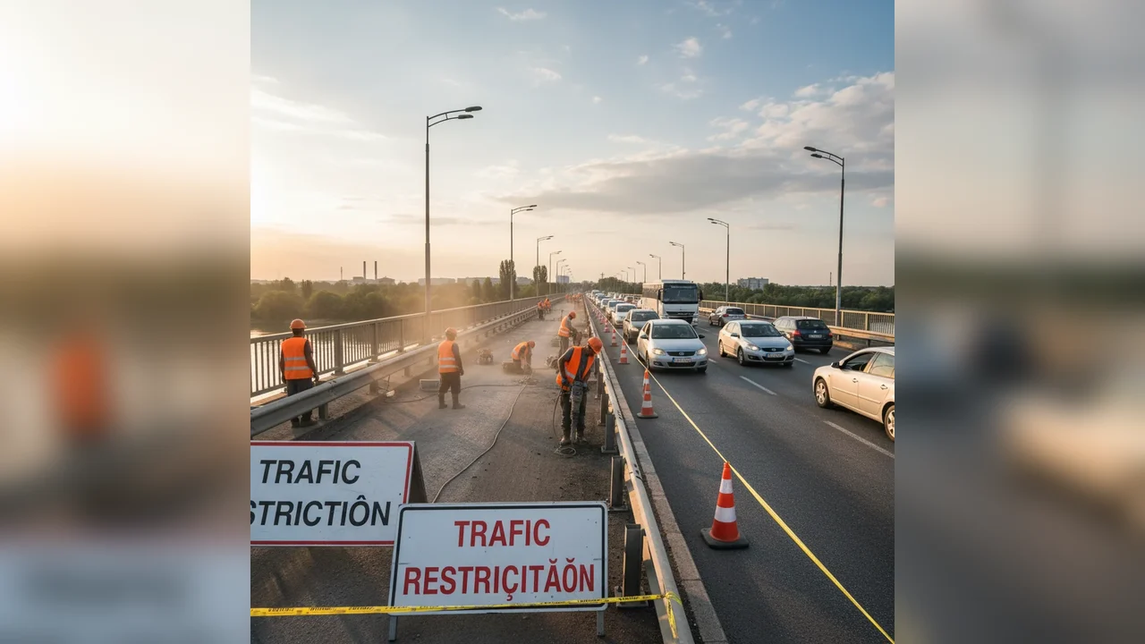 Trafic rutier alternat pe Podul Prieteniei Giurgiu–Ruse odată cu reluarea lucrărilor