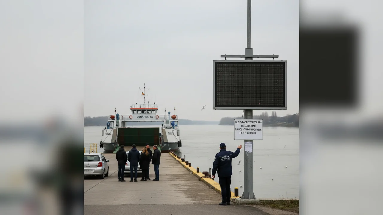 Traficul cu bacul Nikopol–Turnu Măgurele, suspendat temporar din cauza vântului puternic la Giurgiu