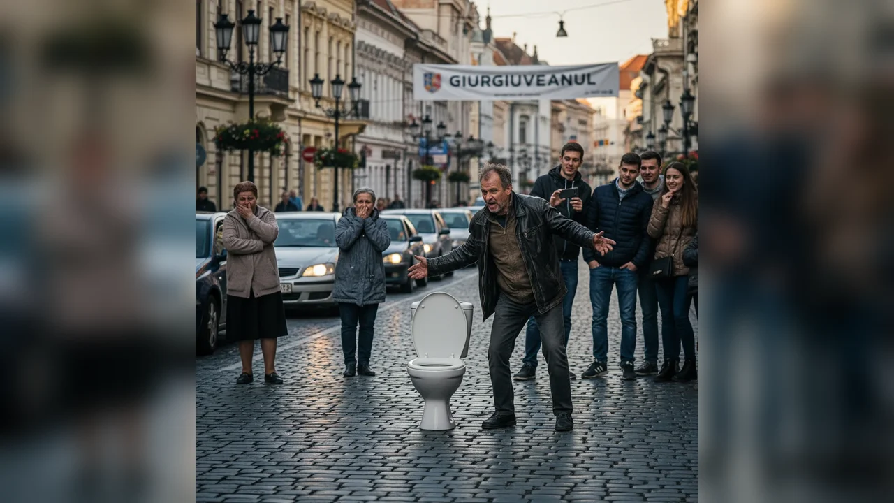 Un giurgiuvean abandonează un vas de toaletă în centrul orașului, pe una dintre cele mai circulate străzi din municipiu