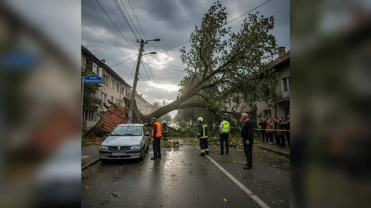 Vântul puternic a provocat probleme pe strada Tineretului
