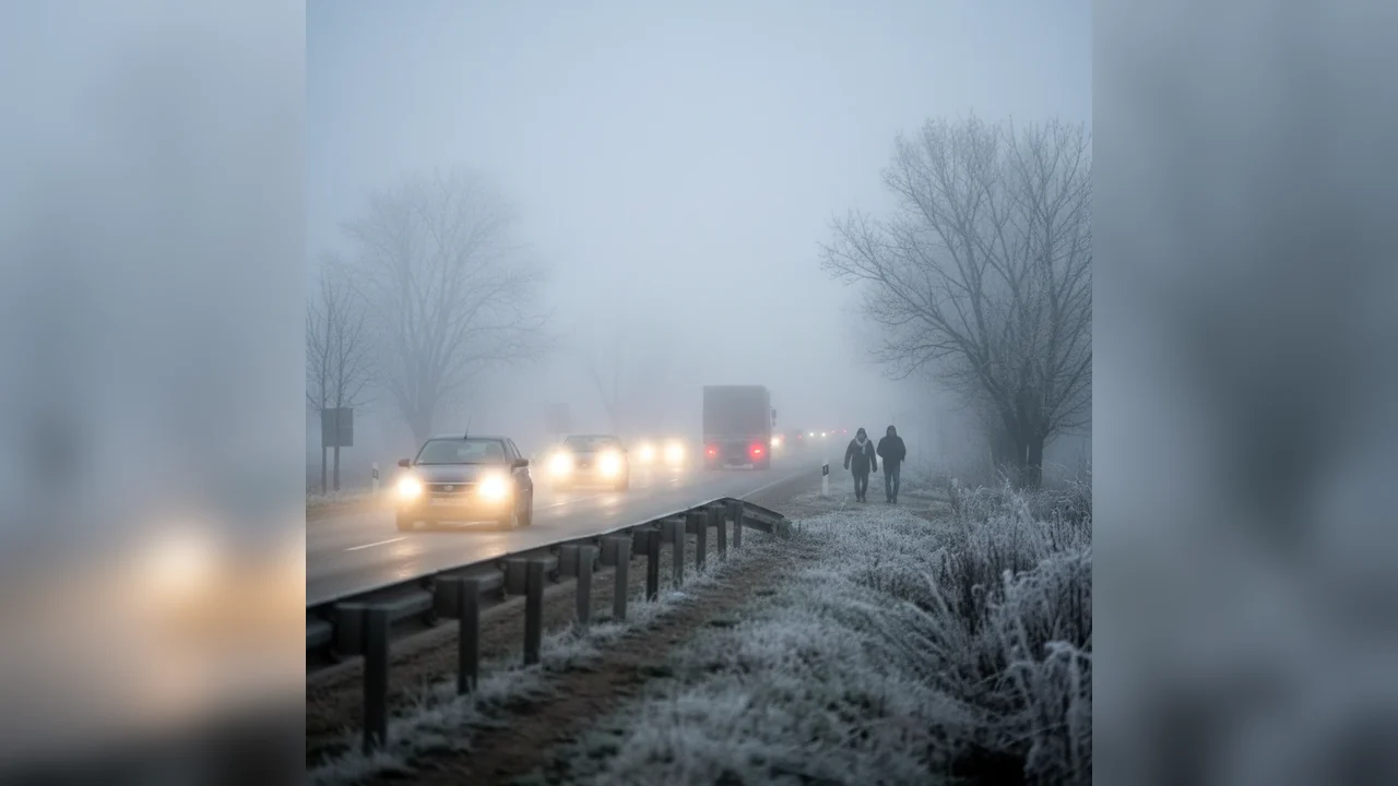 Vizibilitate redusă din cauza ceții dense pe drumurile din Giurgiu