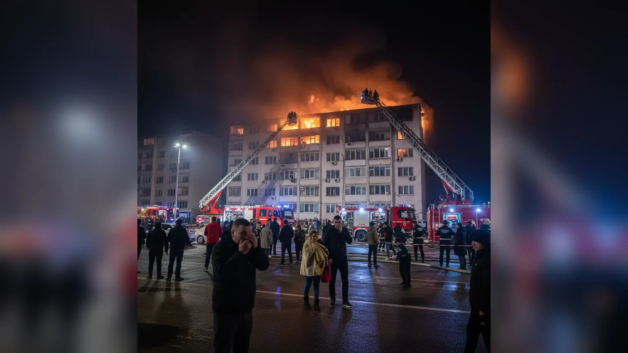 Zeci de locatari evacuați după un incendiu într-un bloc din Giurgiu, provocat de o candelă răsturnată