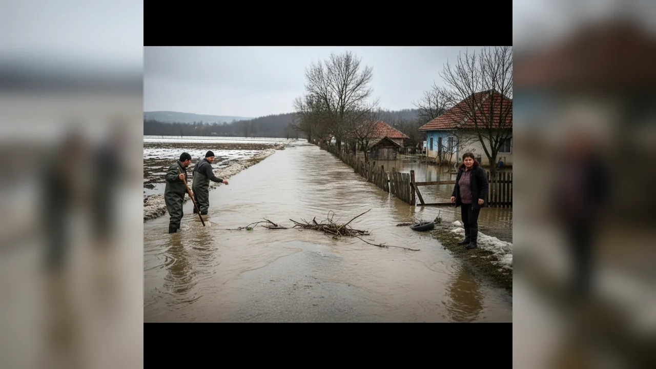Zone din Popești, Giurgiu, afectate de inundații cauzate de topirea zăpezii